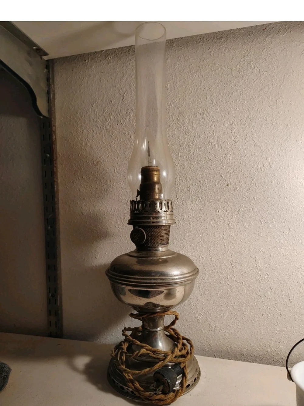 Antique-Style Silver Oil Lamp with Clear Glass Chimney